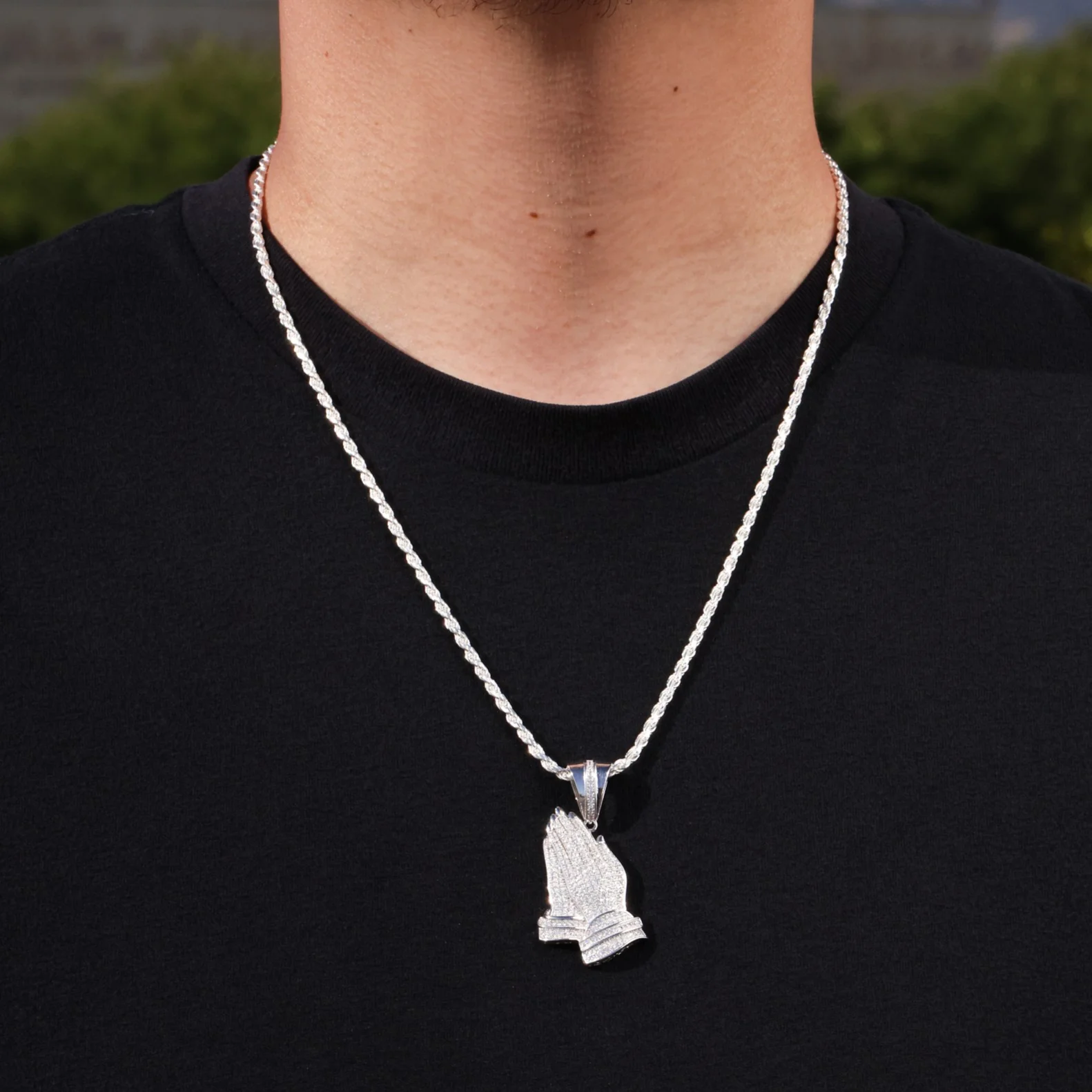Iced Out Praying Hands - 925 Silver - Image 3