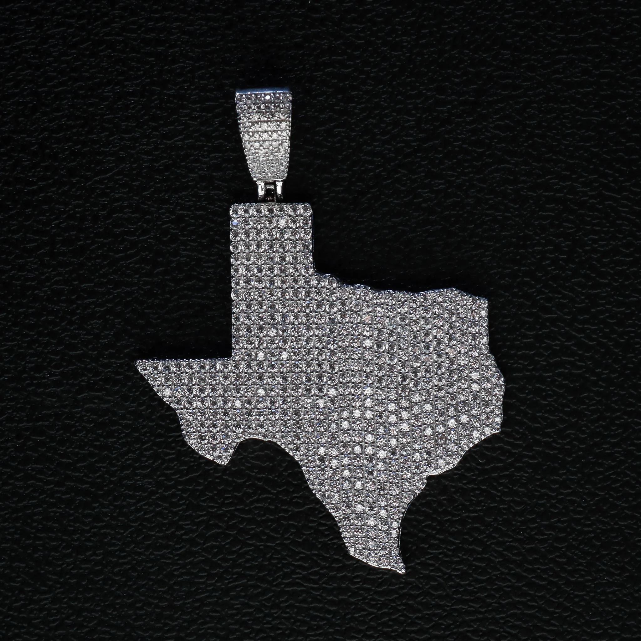 Iced Out Texas Map Pendant - 925 Silver