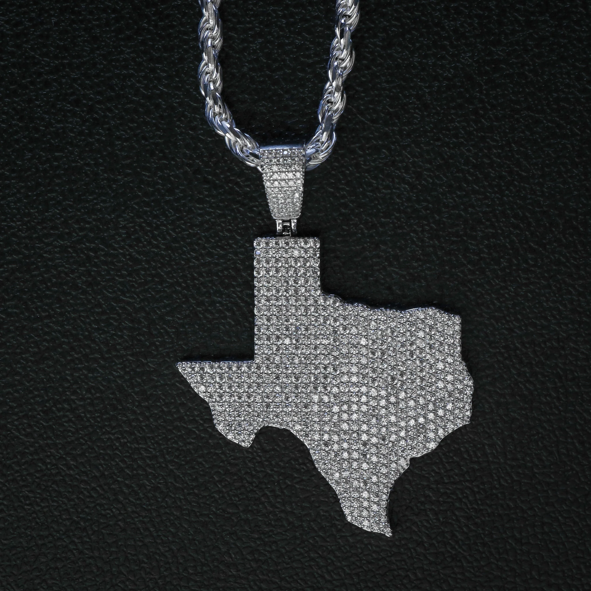 Iced Out Texas Map Pendant - 925 Silver - Image 2