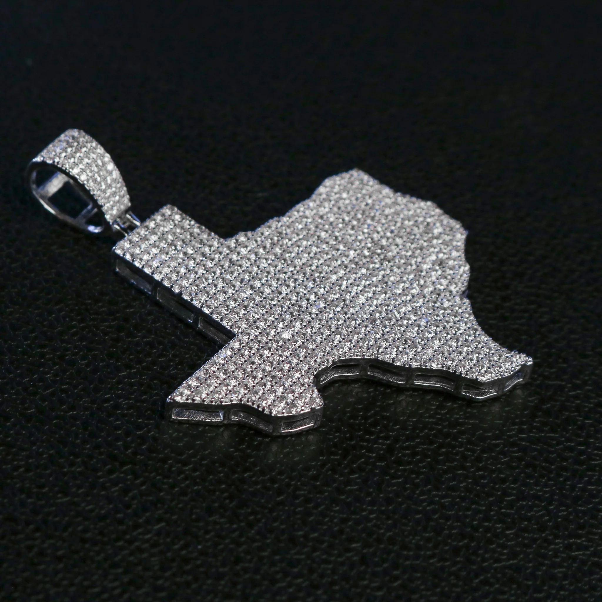 Iced Out Texas Map Pendant - 925 Silver - Image 3