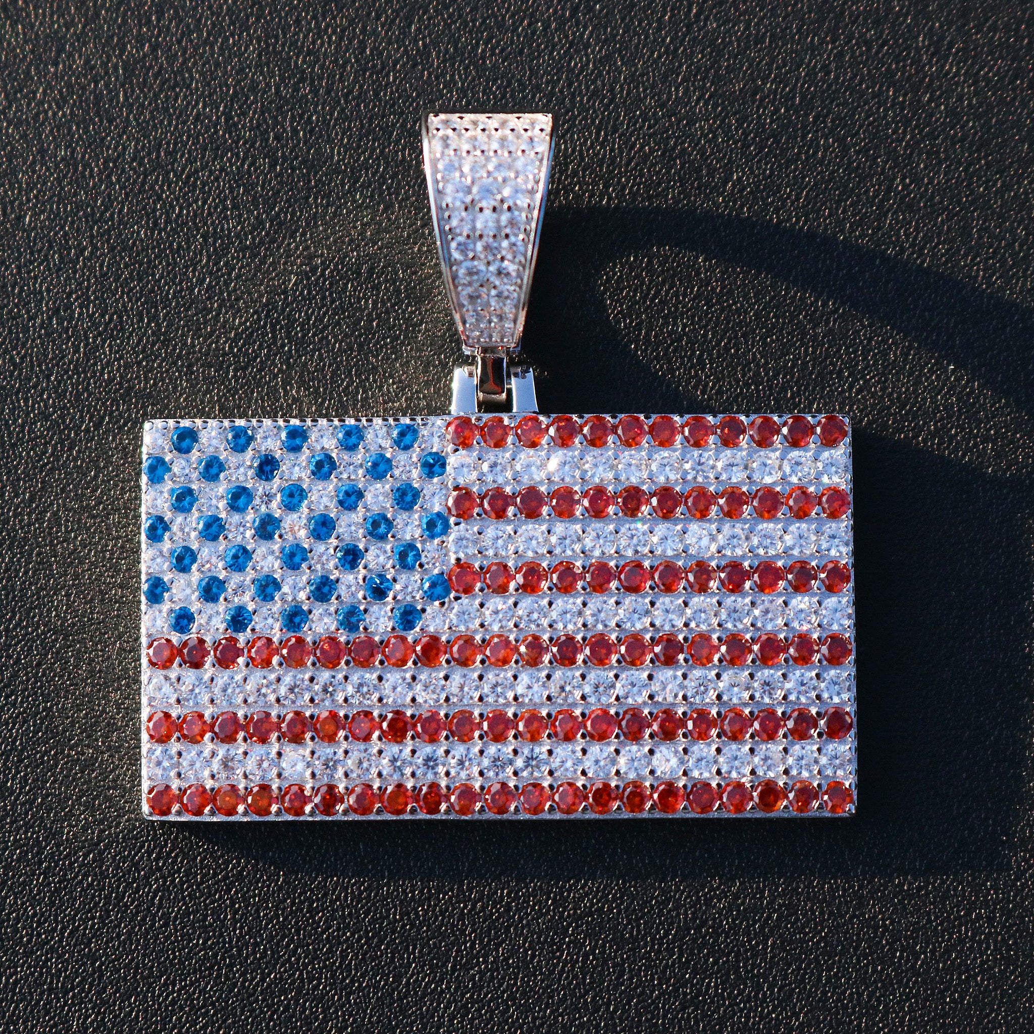 Iced Out USA Flag Pendant - 925 Silver - Image 2
