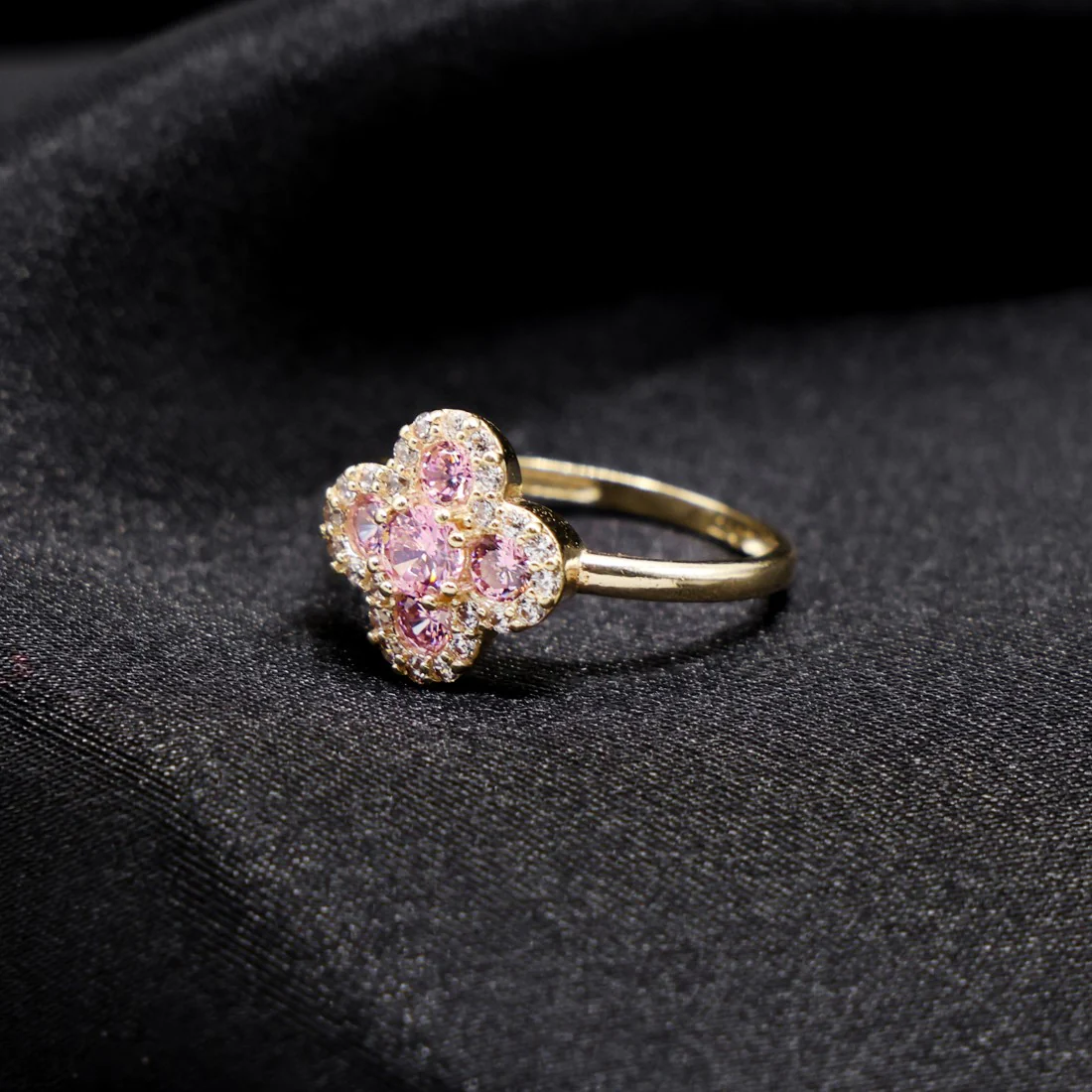 Iced Pink Clover Ring - 14k Gold - Image 2