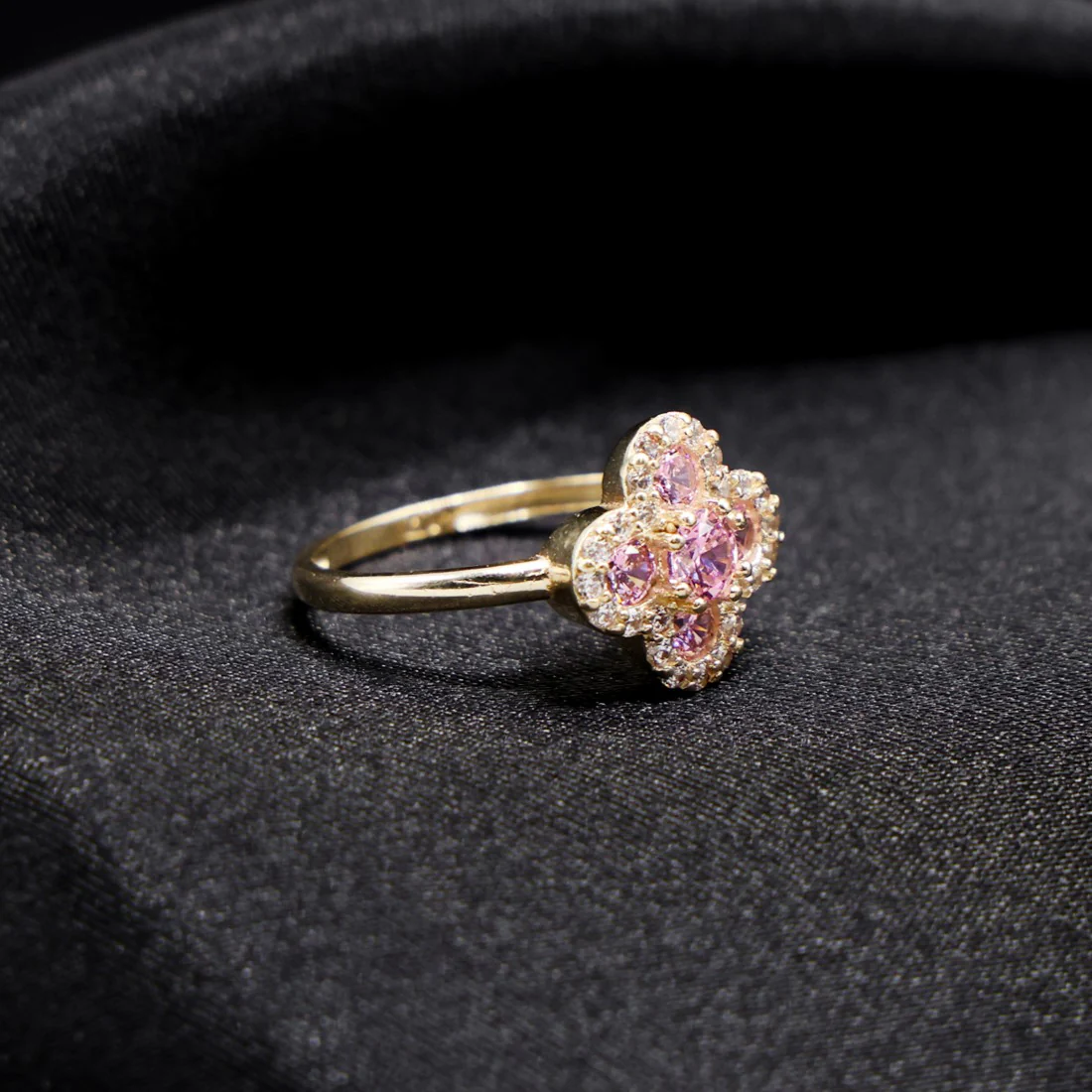 Iced Pink Clover Ring - 14k Gold - Image 3