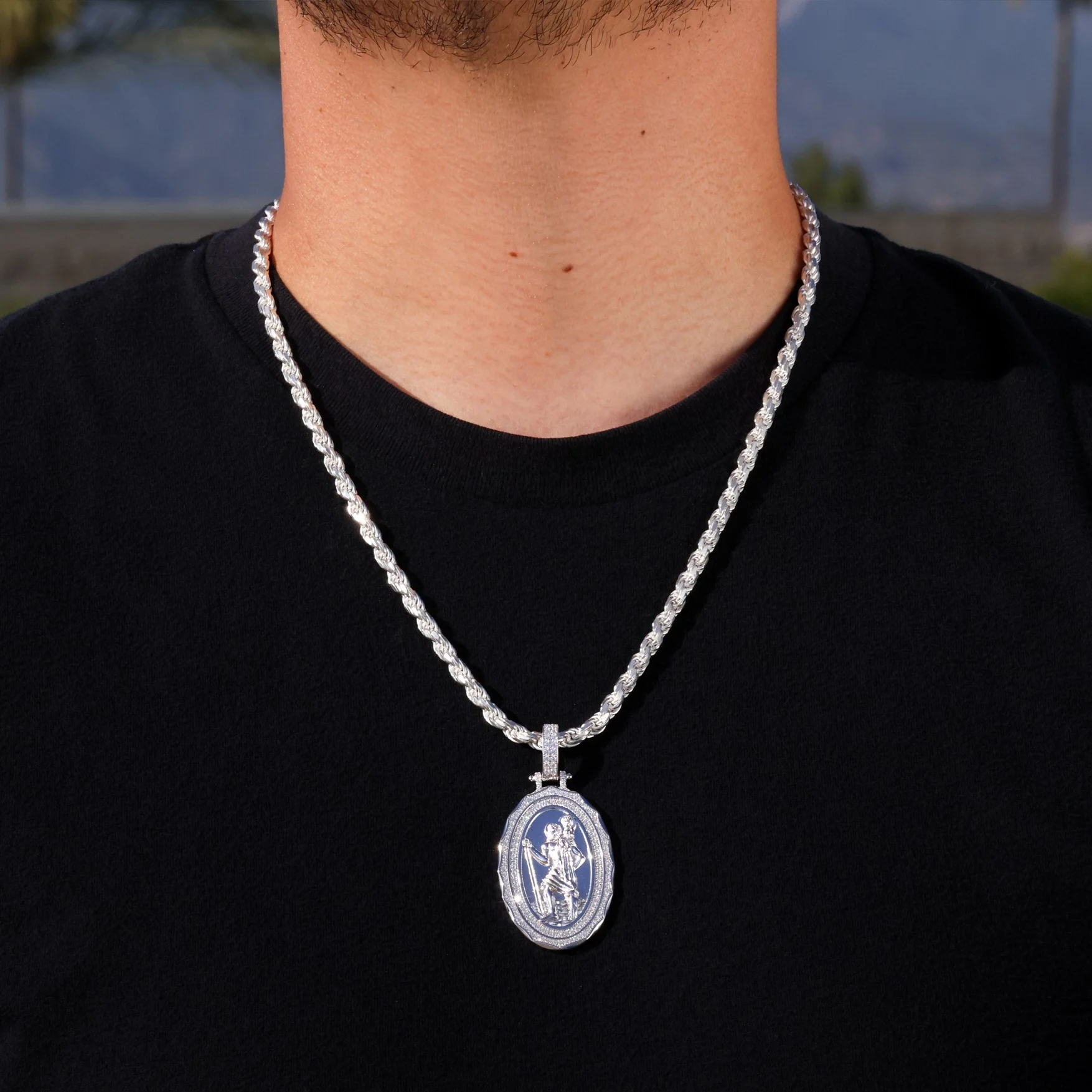 Iced Saint Michael Medallion Pendant - 925 Silver - Image 2