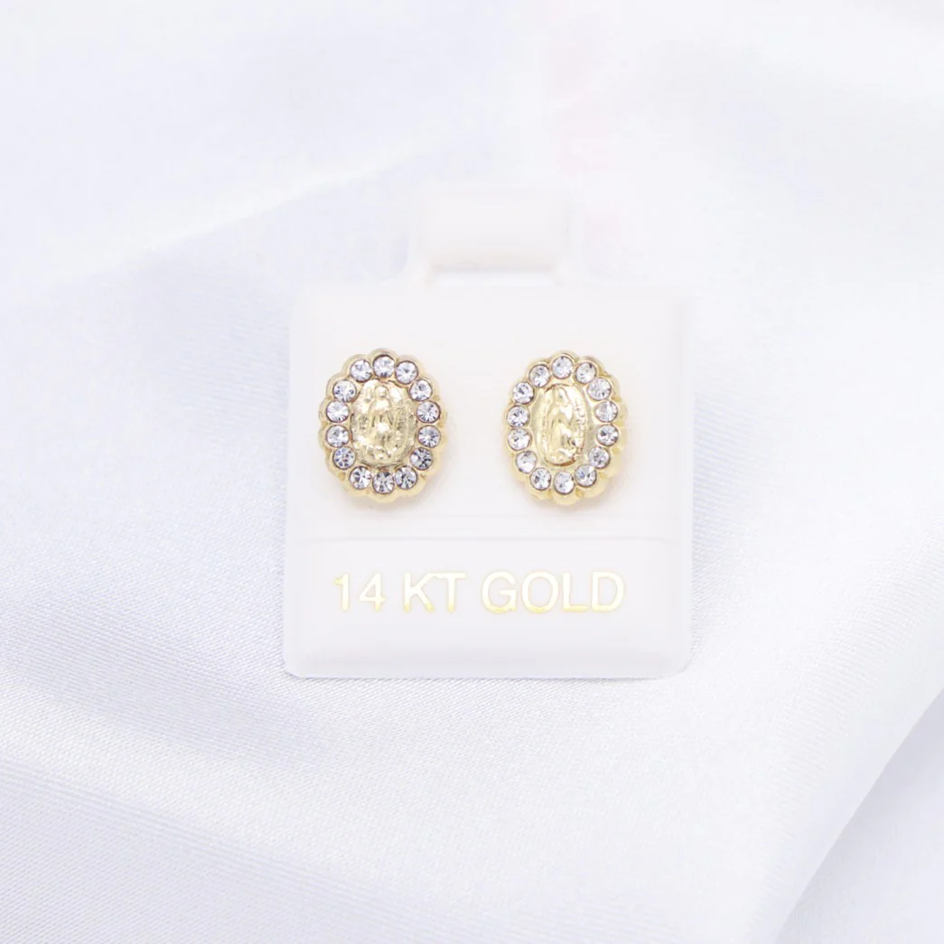 Iced Virgin Mary Earrings - 14k Gold - Image 3