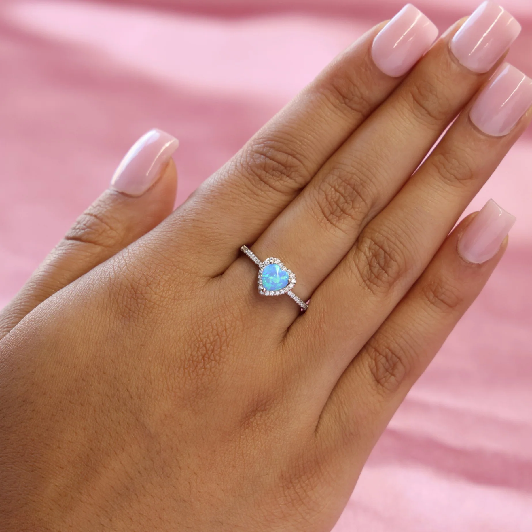 Lab Opal Heart Diamond Ring - 925 Silver - Image 2