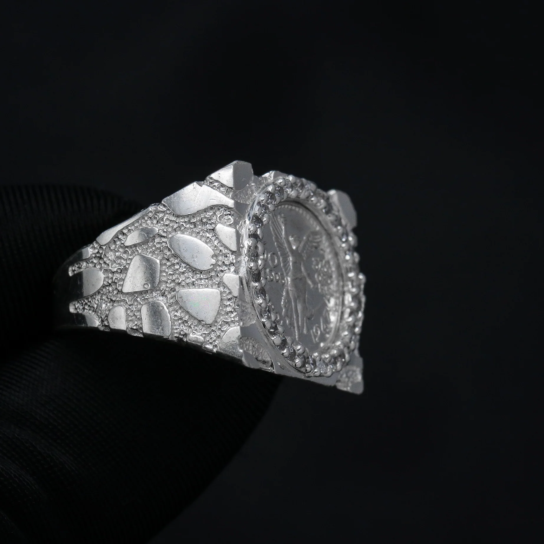 Large Squared Centenario Nugget Ring - 925 Silver - Image 3