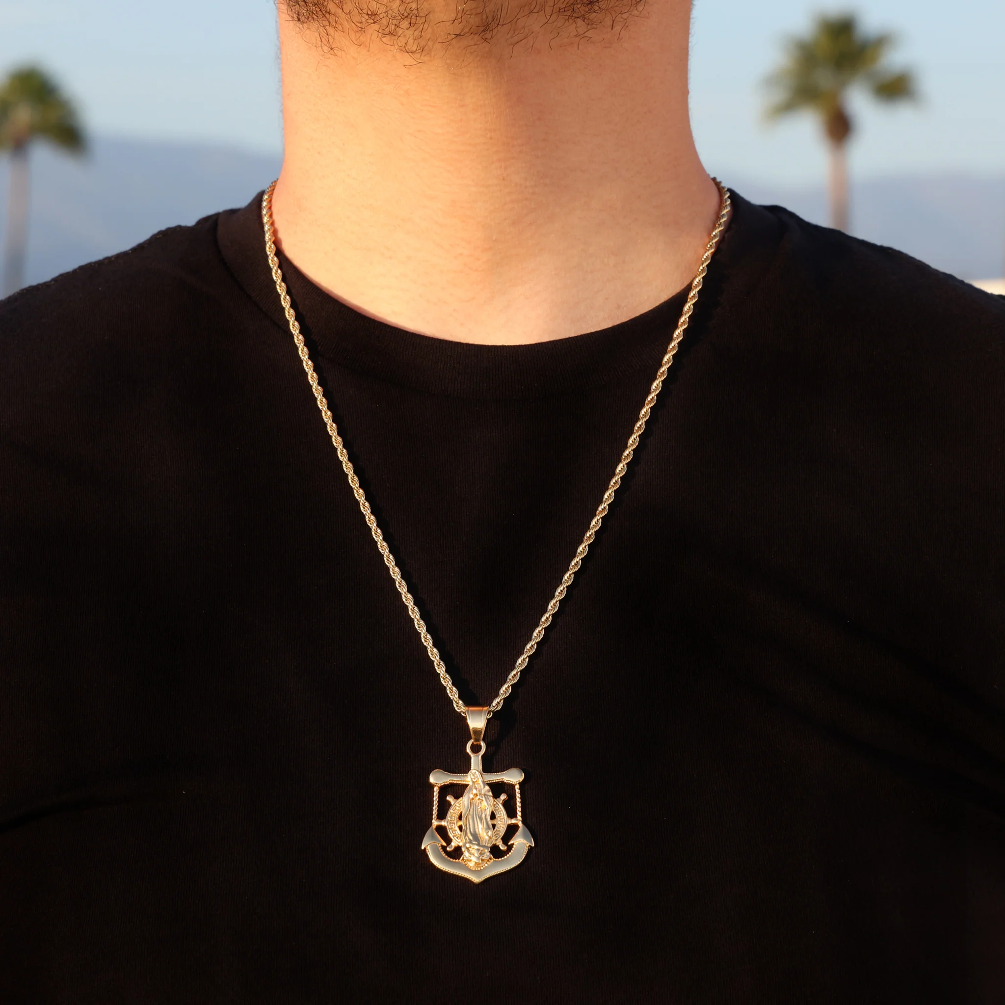 Lady of Guadalupe Anchor Pendant - Gold - Image 2