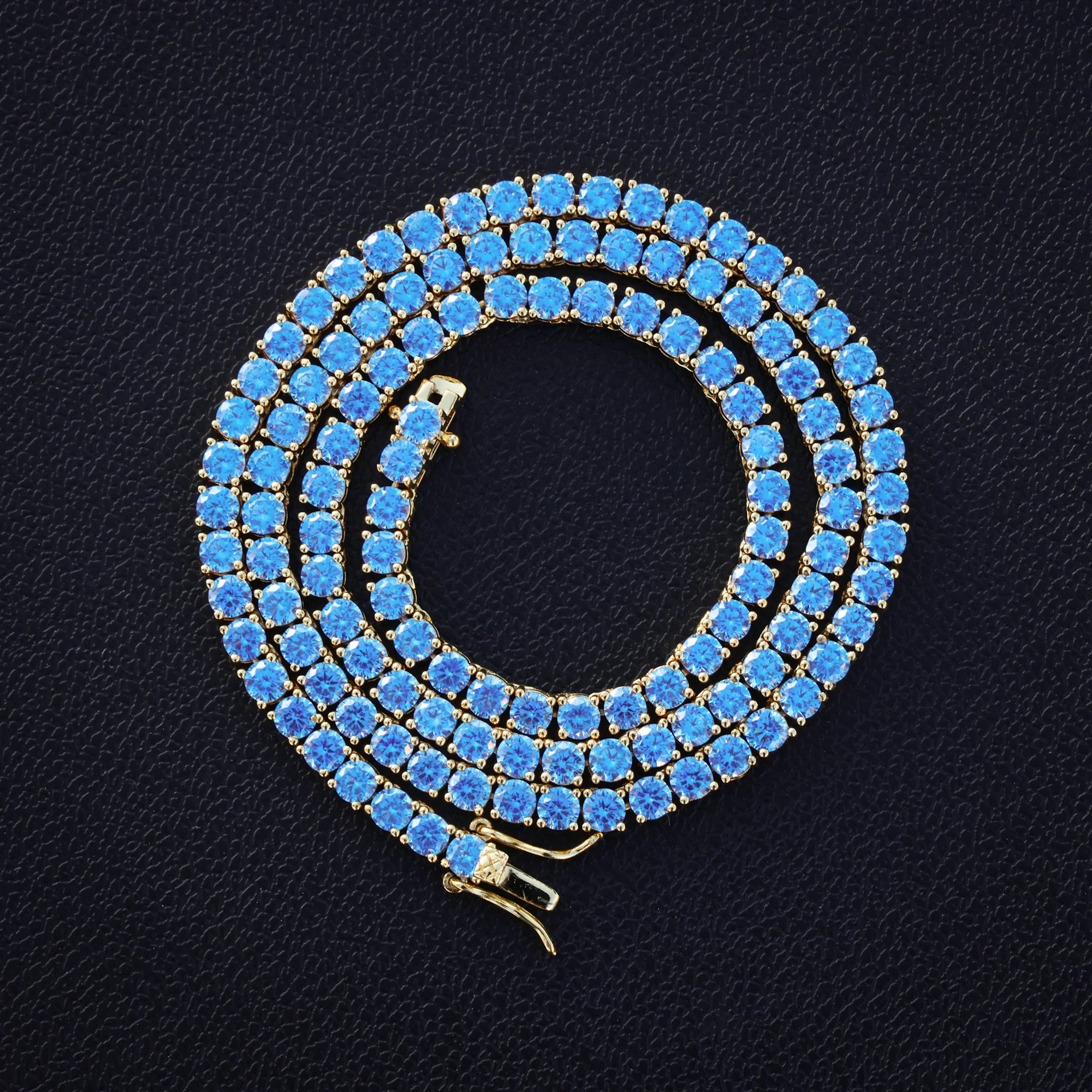 4mm Blue Tennis Chain - Gold - Image 2
