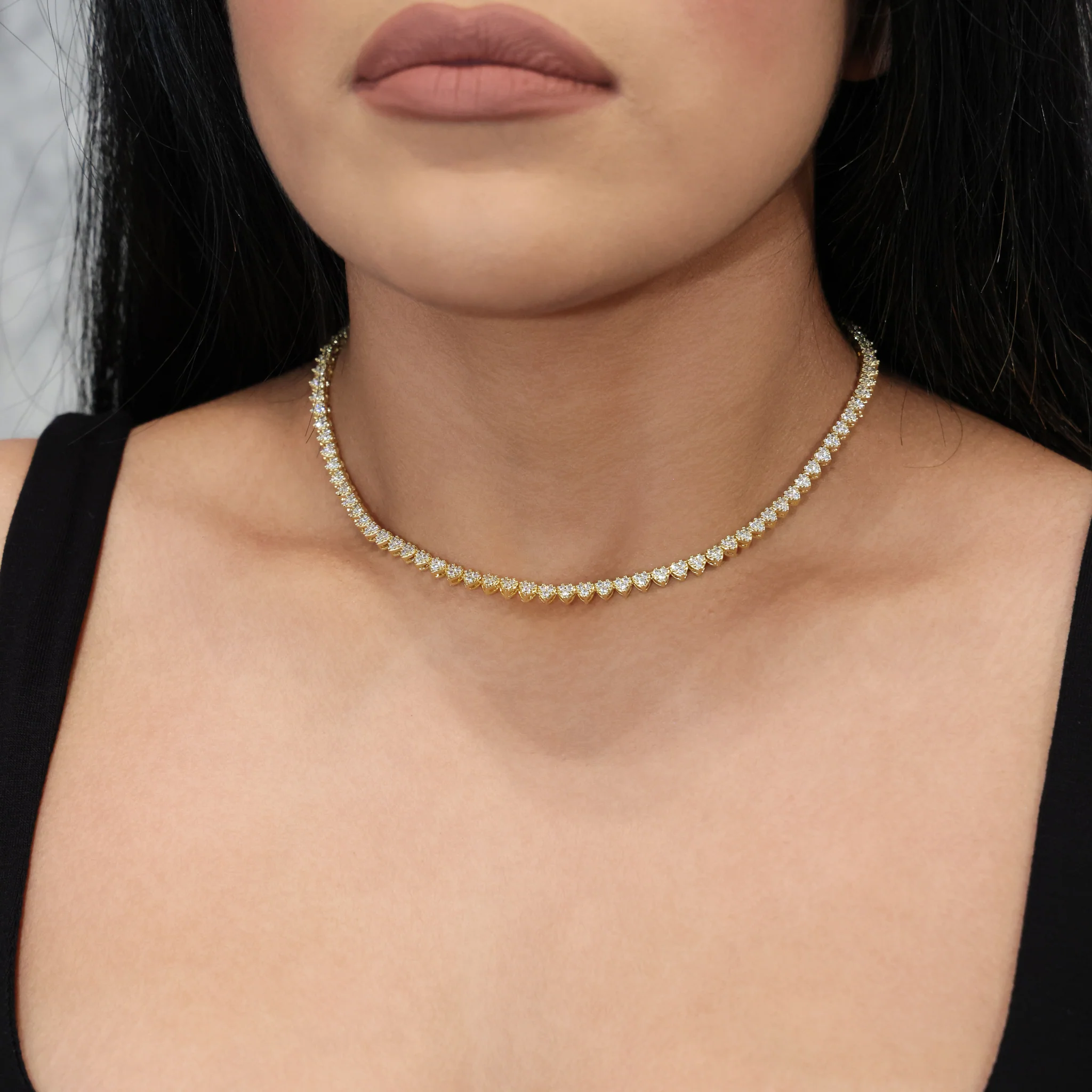 Pave Heart Tennis Necklace - Gold