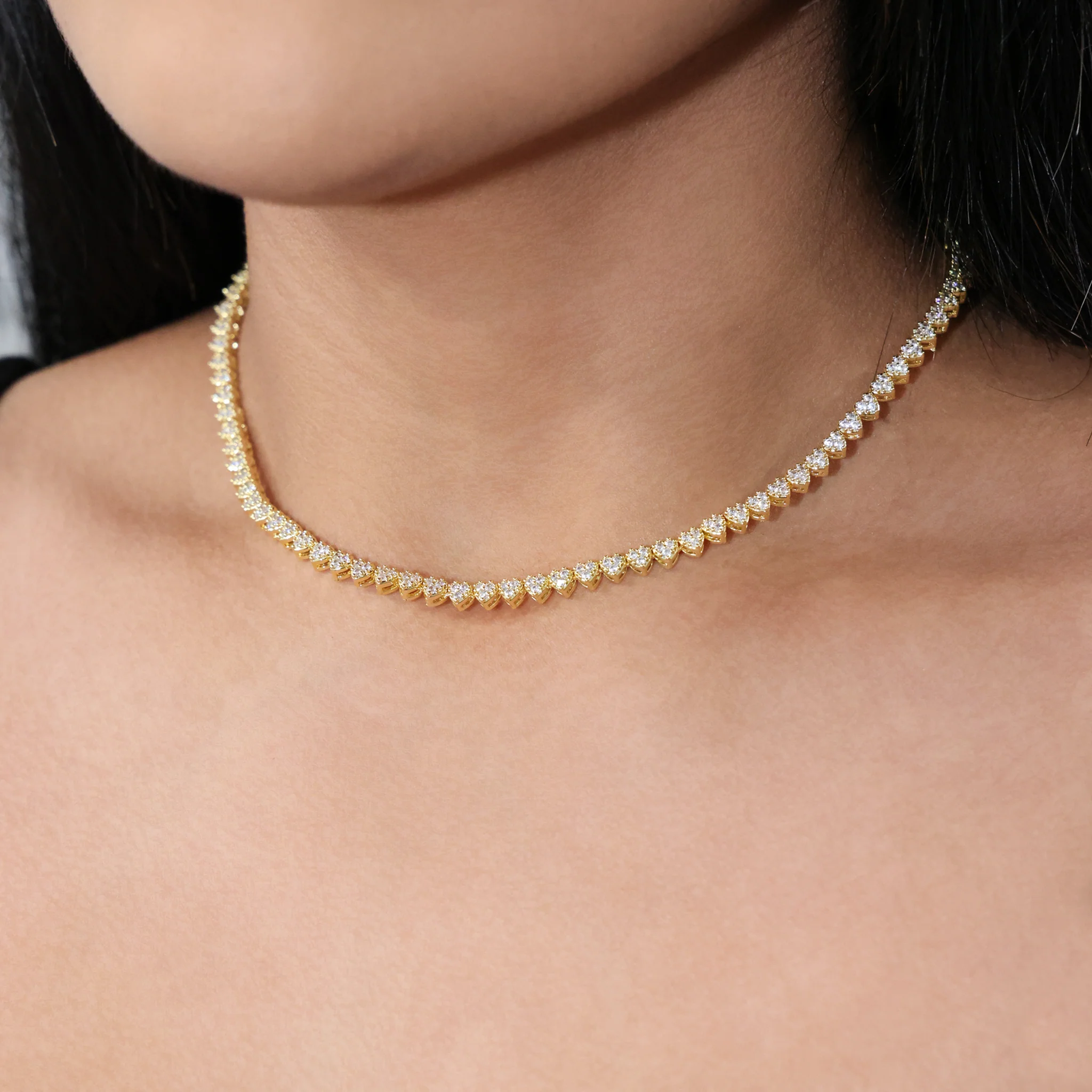 Pave Heart Tennis Necklace - Gold - Image 2