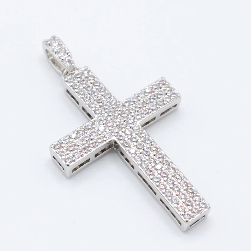 Pave Set Diamond Cross Pendant - White Gold - Image 2