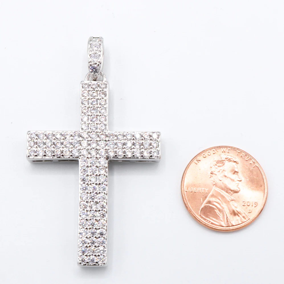 Pave Set Diamond Cross Pendant - White Gold - Image 3