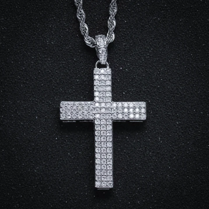 Pave Set Diamond Cross Pendant - White Gold - Image 4