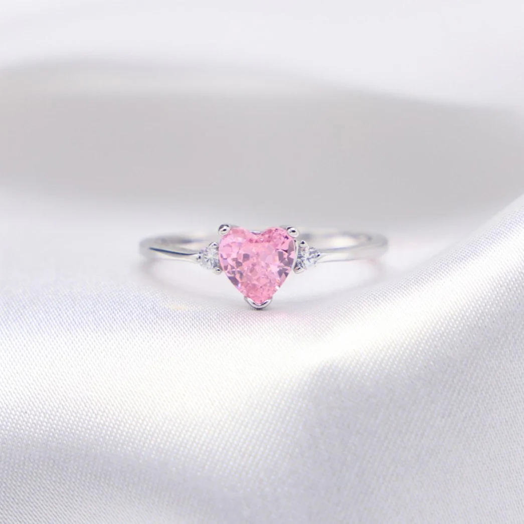Pink Heart CZ Ring - 925 Silver