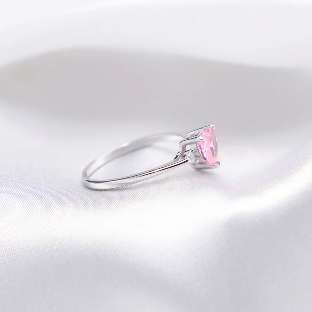 Pink Heart CZ Ring - 925 Silver - Image 2