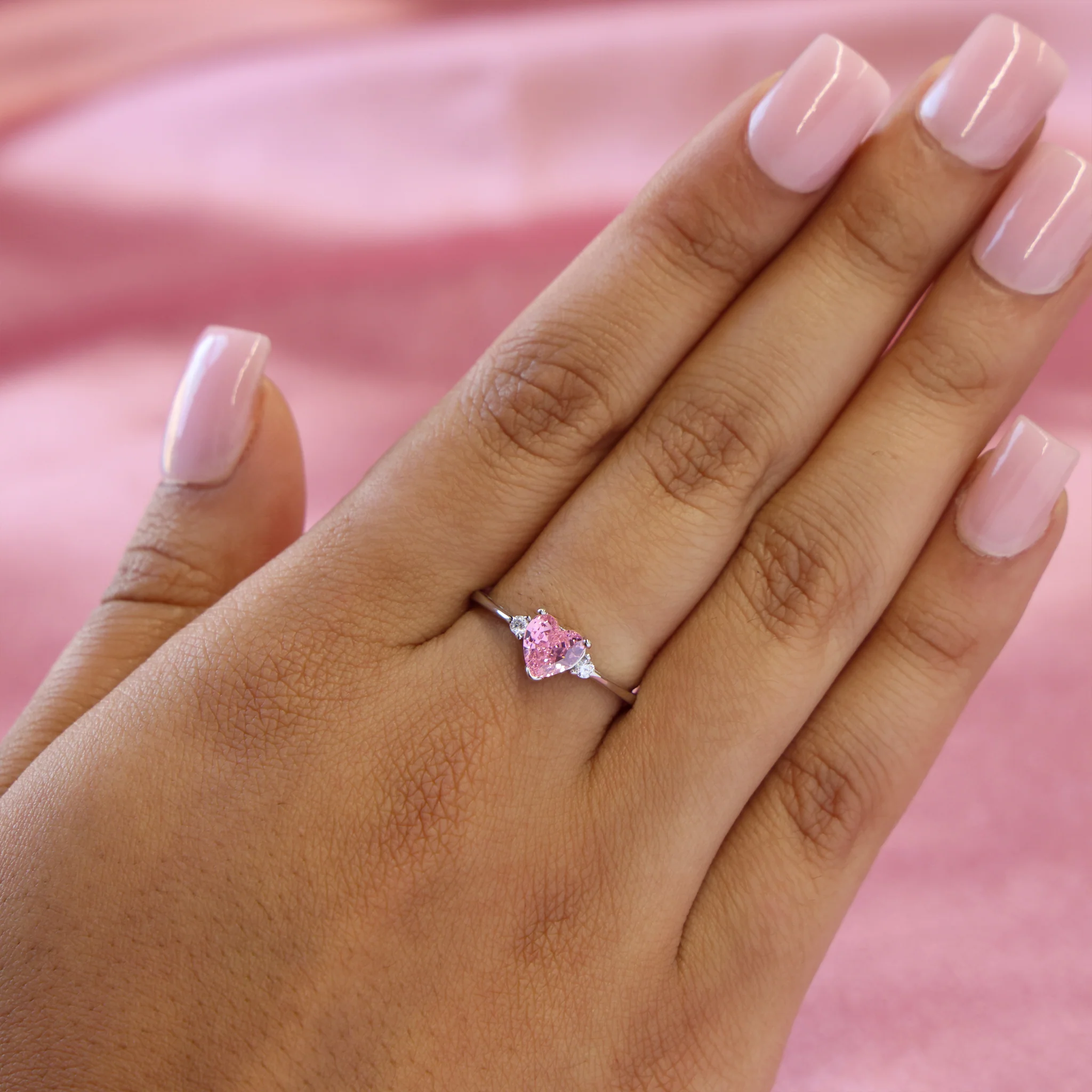 Pink Heart CZ Ring - 925 Silver - Image 4