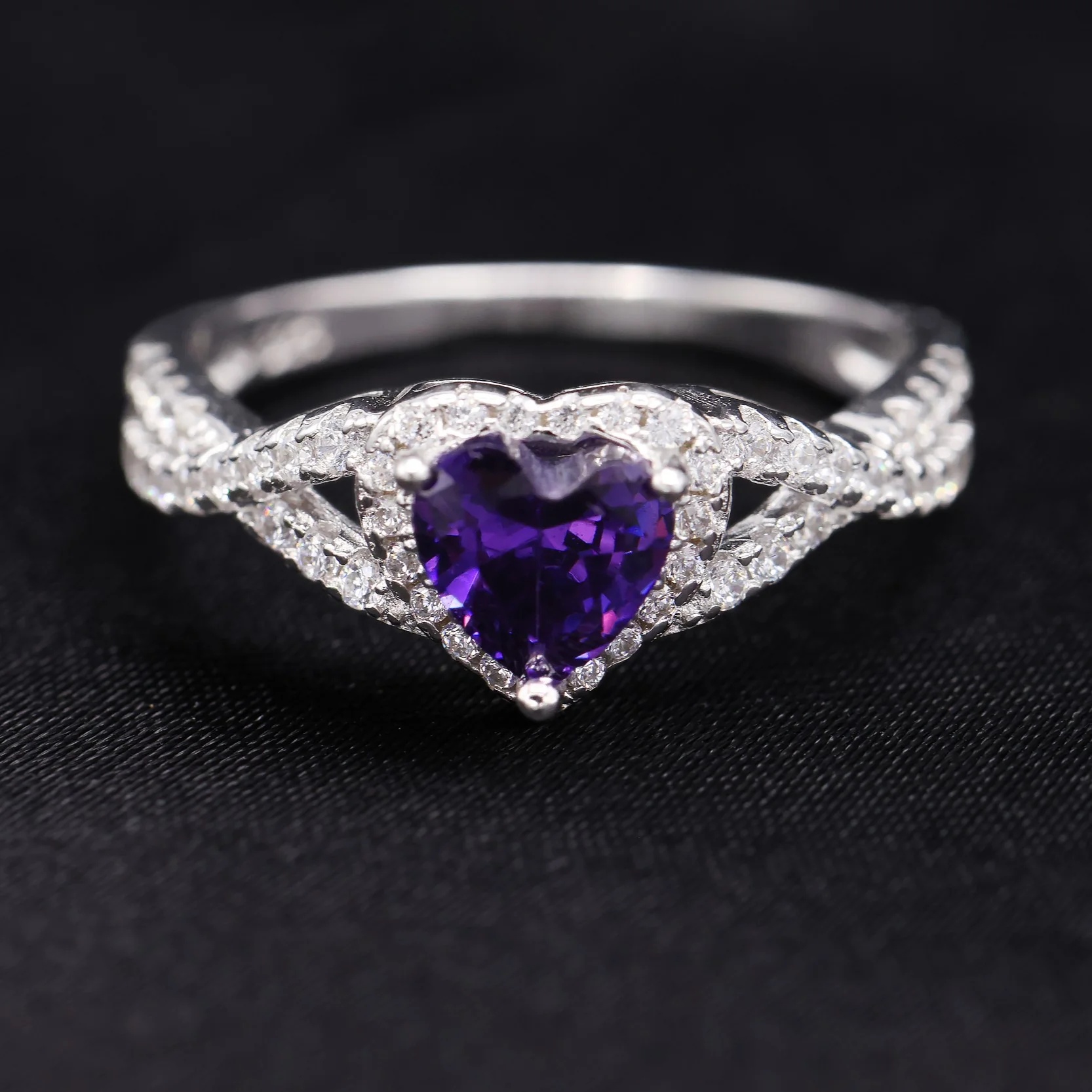 Purple Heart Infinity CZ Diamond Ring - 925 Silver