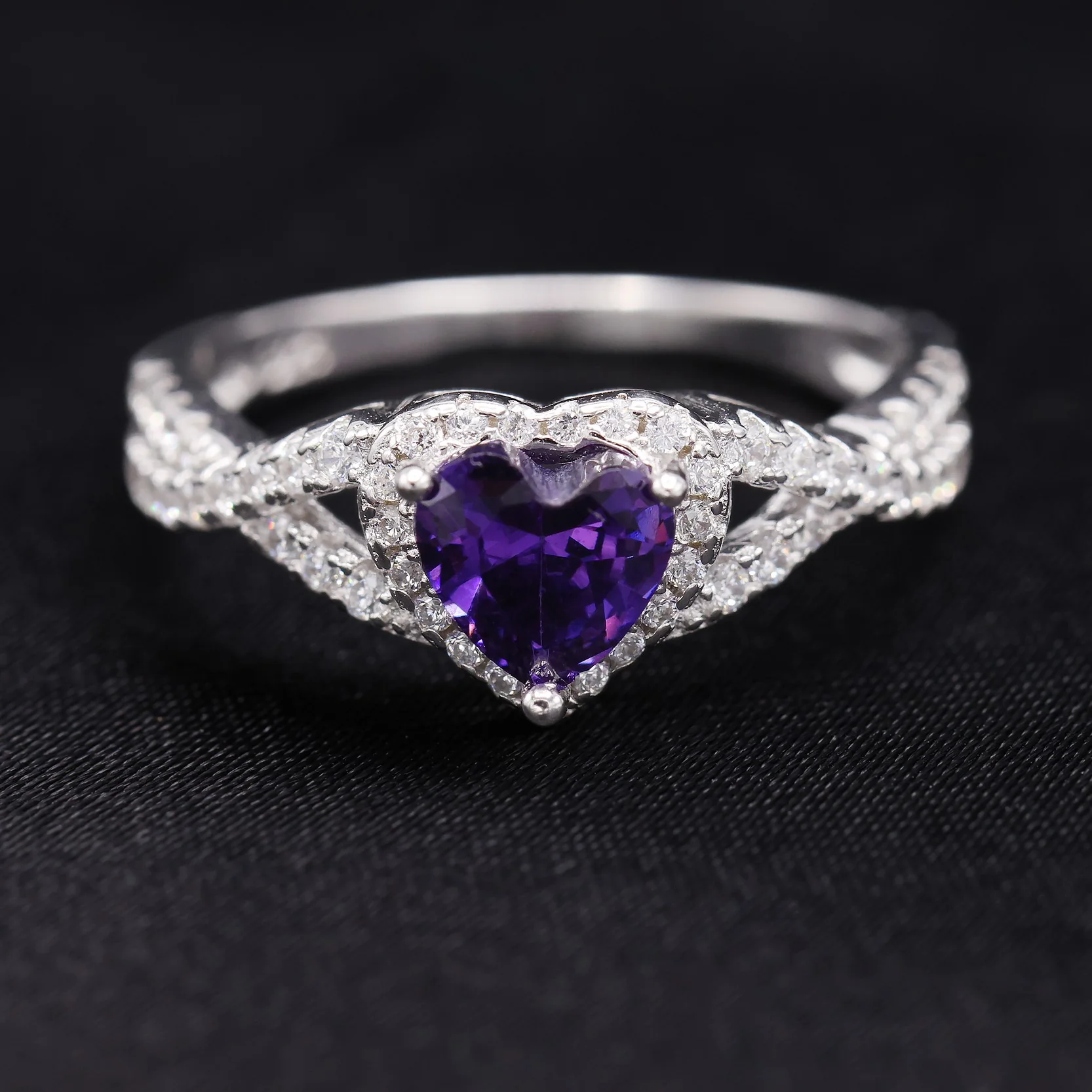 Purple Heart Infinity CZ Diamond Ring - 925 Silver - Image 2