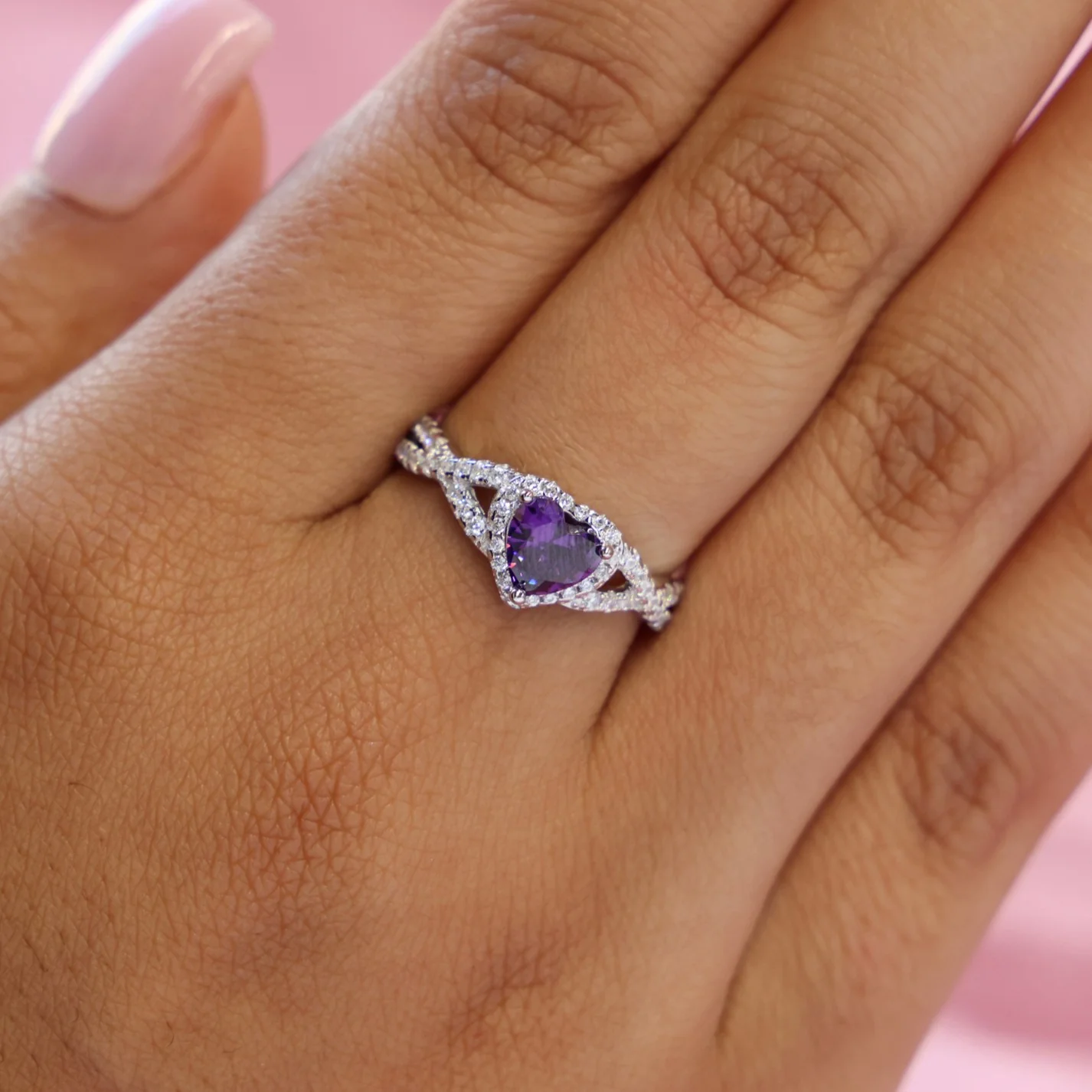 Purple Heart Infinity CZ Diamond Ring - 925 Silver - Image 3