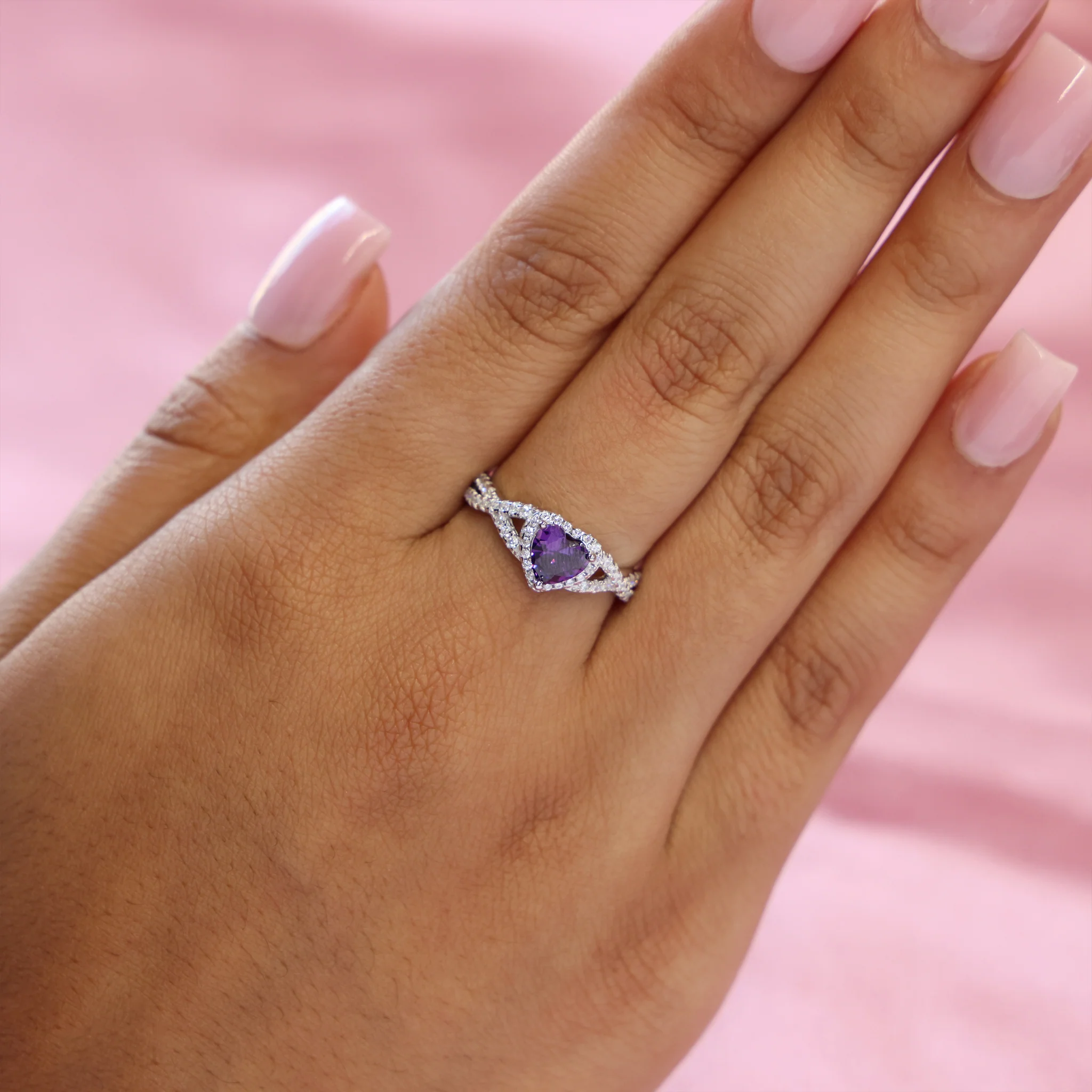 Purple Heart Infinity CZ Diamond Ring - 925 Silver - Image 4