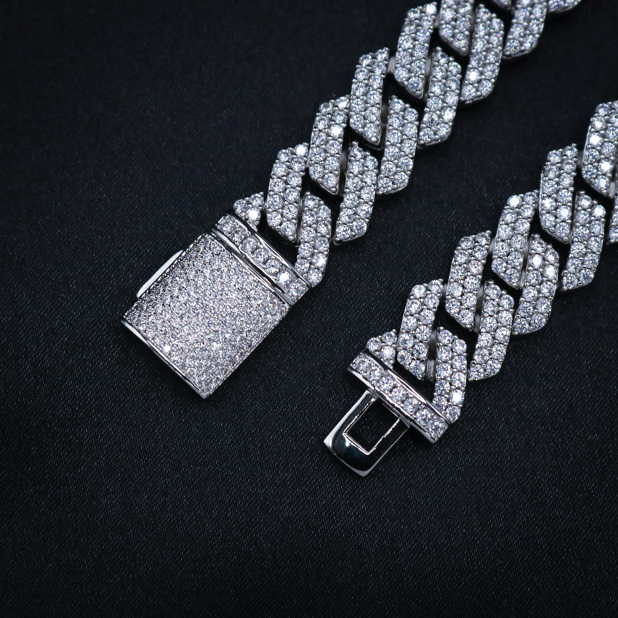 13mm Diamond Prong Link Cuban Chain - 925 Silver - Image 6
