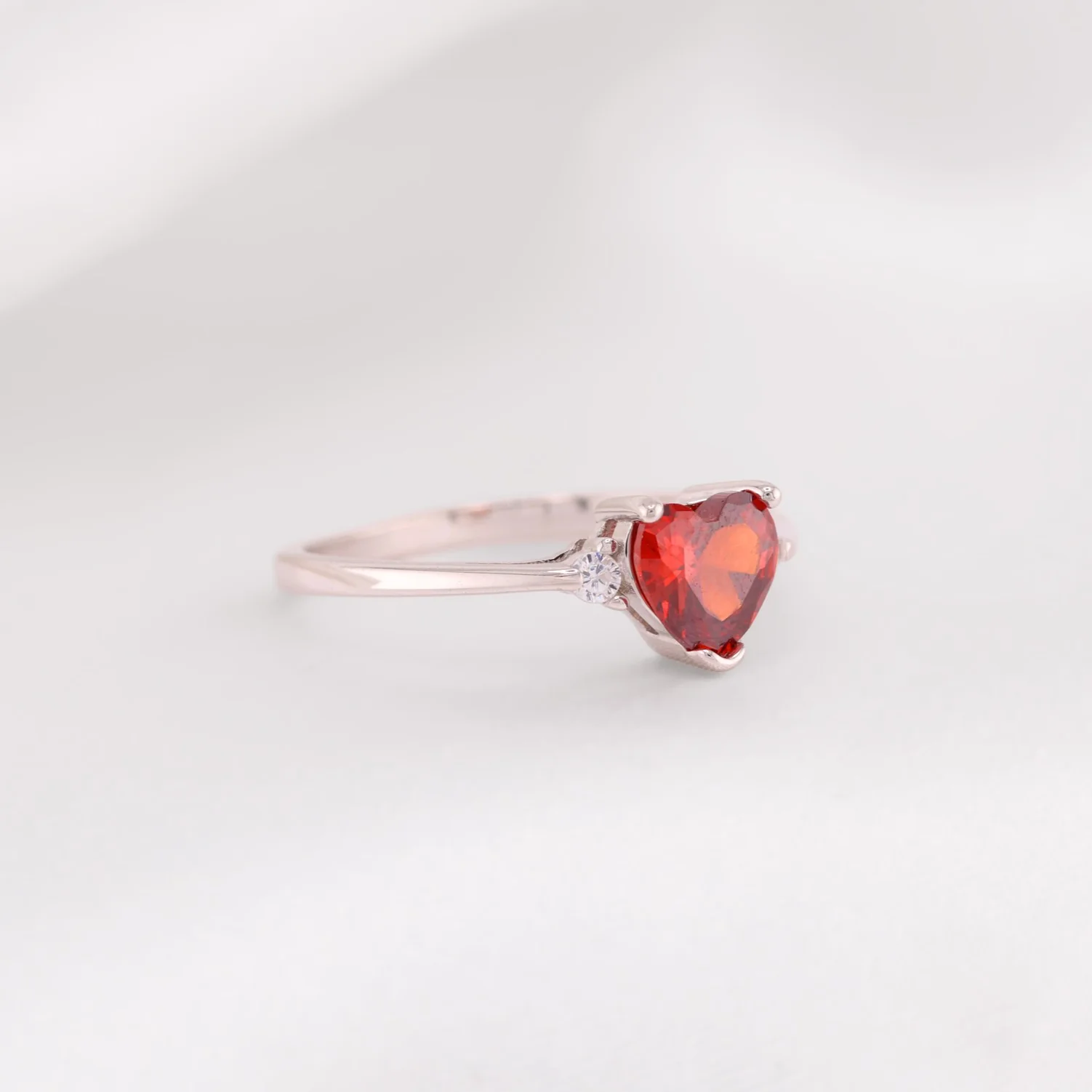 Small Red Heart CZ Ring - 925 Silver - Image 2