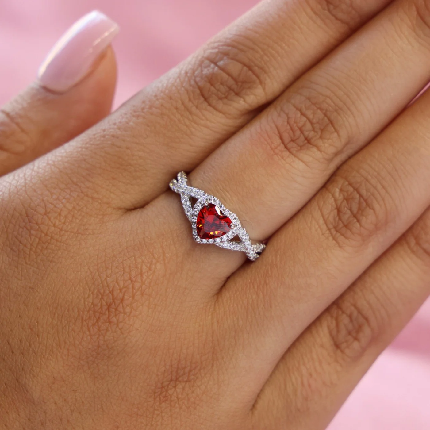 Red Heart Infinity CZ Diamond Ring - 925 Silver - Image 3
