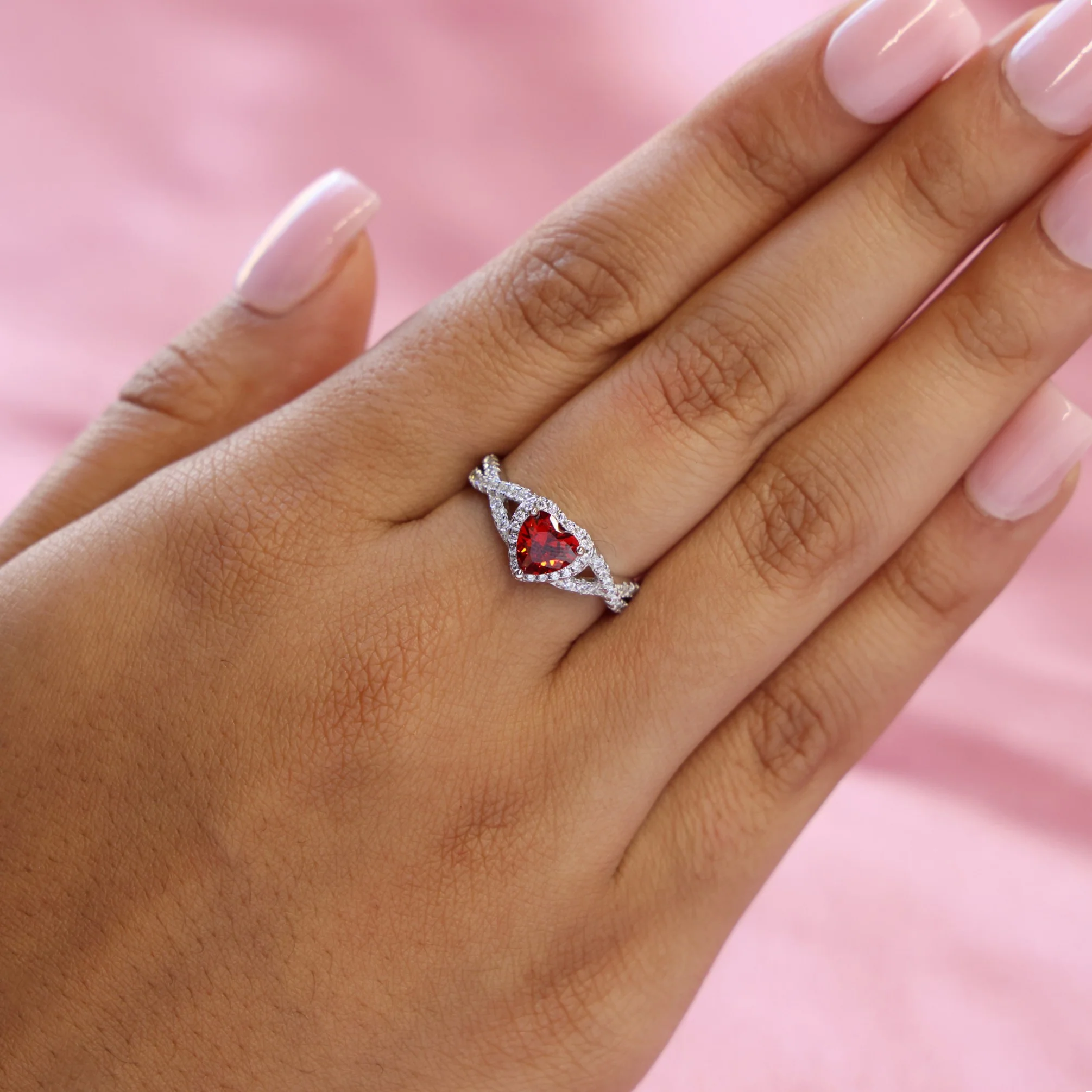 Red Heart Infinity CZ Diamond Ring - 925 Silver - Image 4