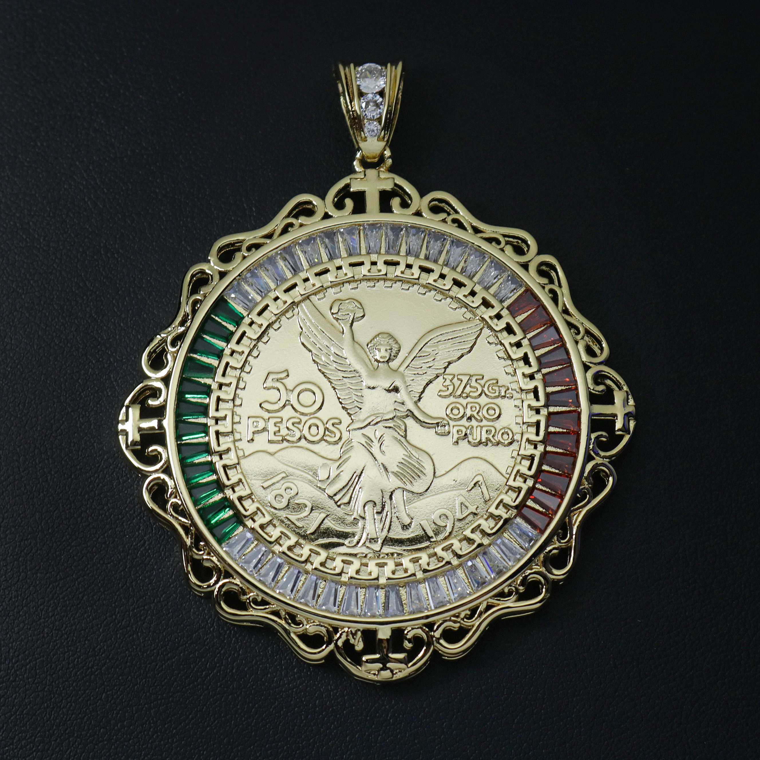 Royal 3 Color Baguette Bezel Centenario Pendant - Gold