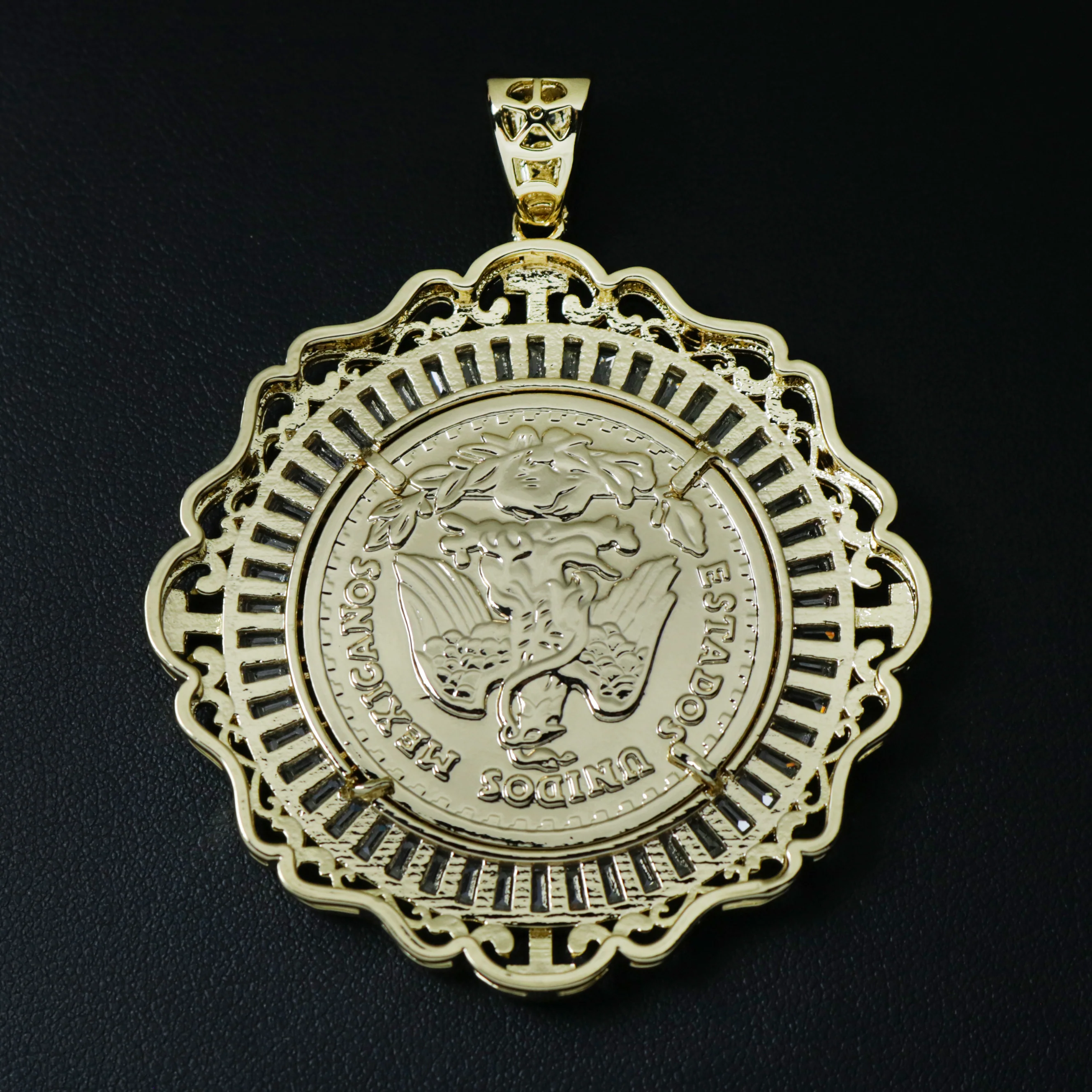Royal 3 Color Baguette Bezel Centenario Pendant - Gold - Image 2