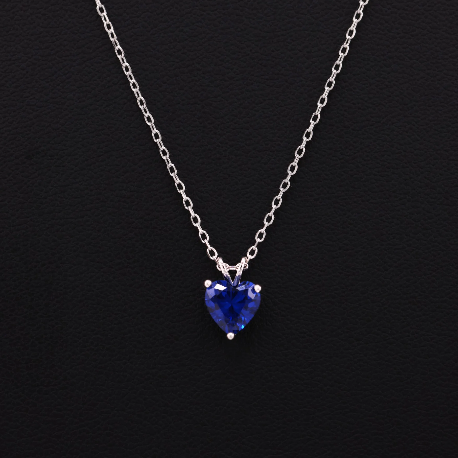Small Blue Heart CZ Necklace - 925 Silver - Image 2
