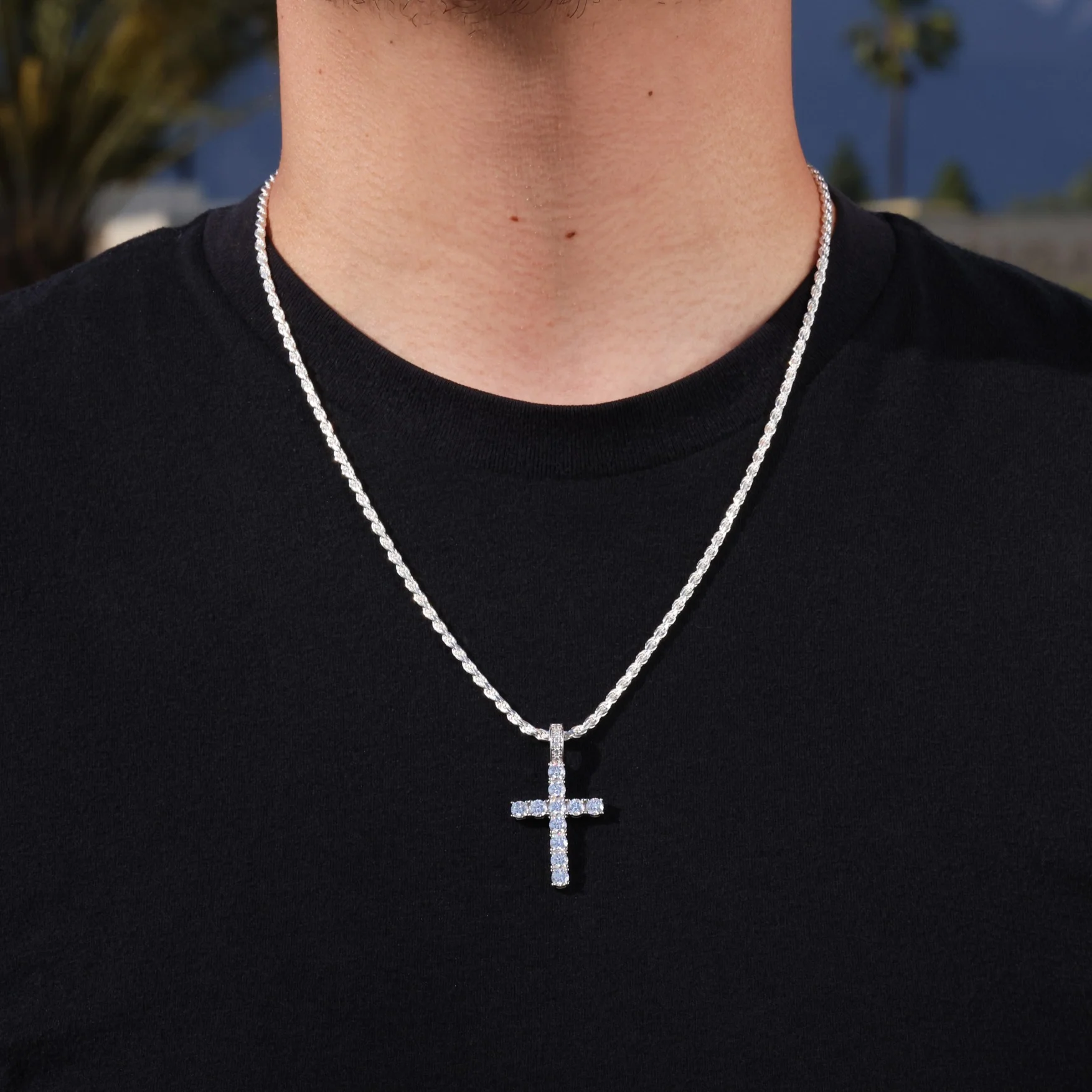 Small Diamond Cross Pendant - 925 Silver - Image 2