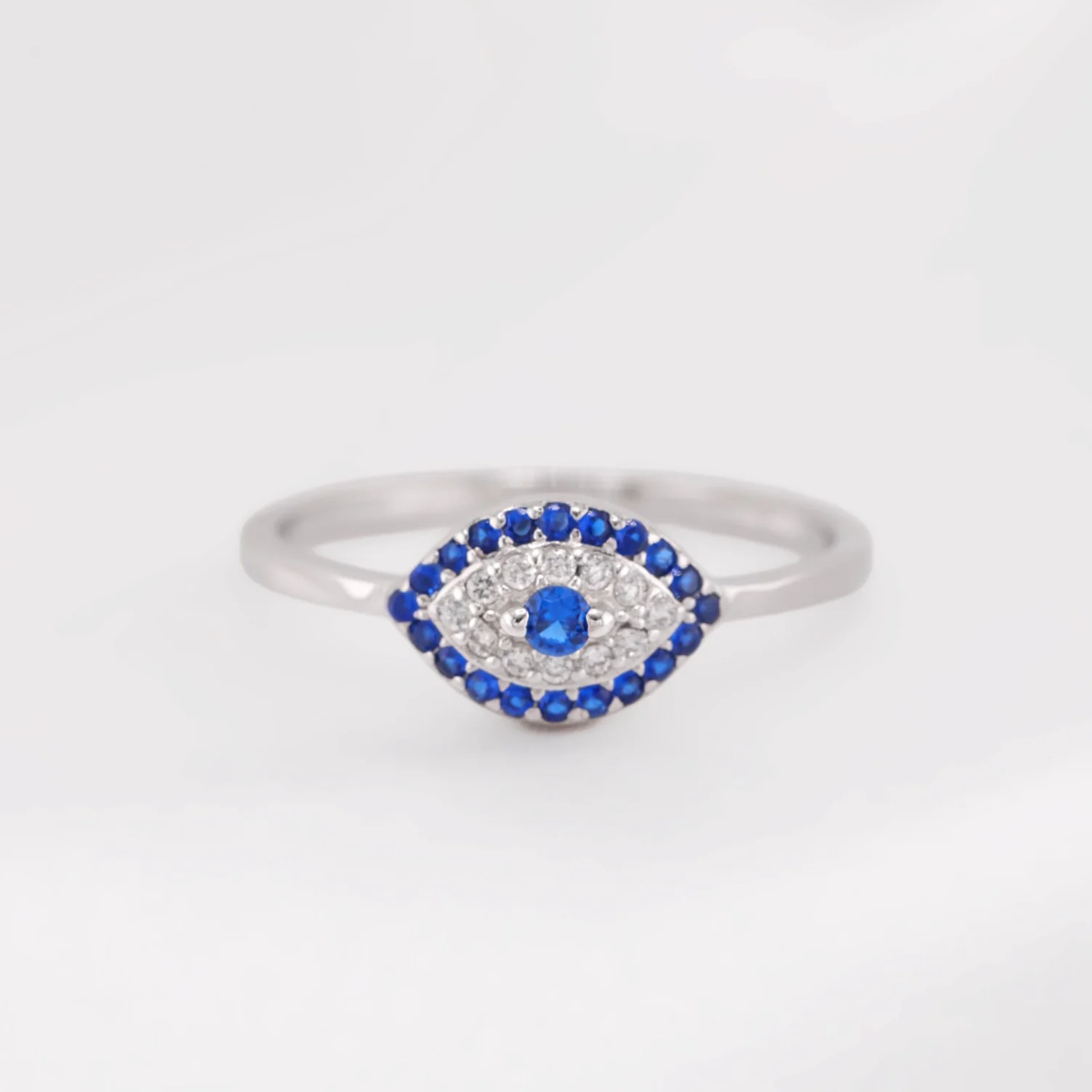 Small Evil Eye CZ Diamond Ring - 925 Silver