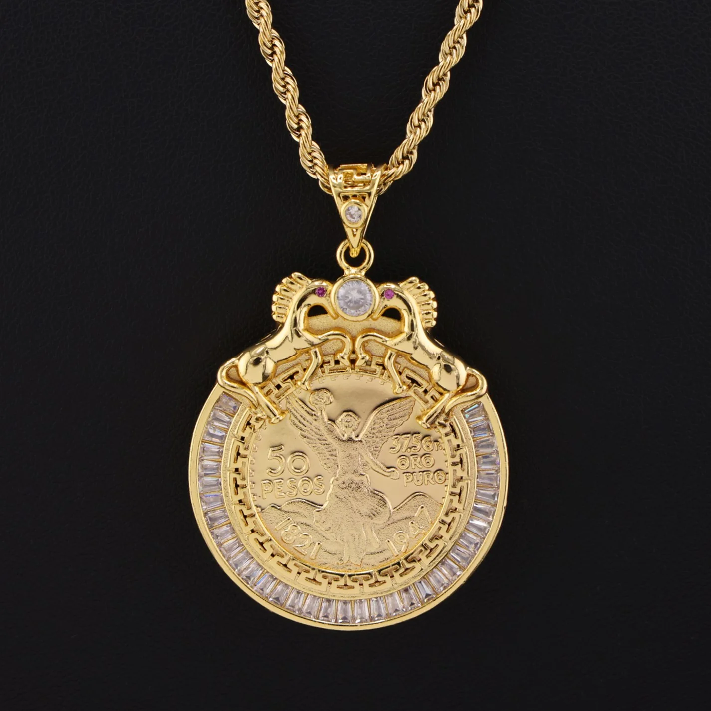 Horse Baguette Bezel Centenario Pendant - Gold - Image 2