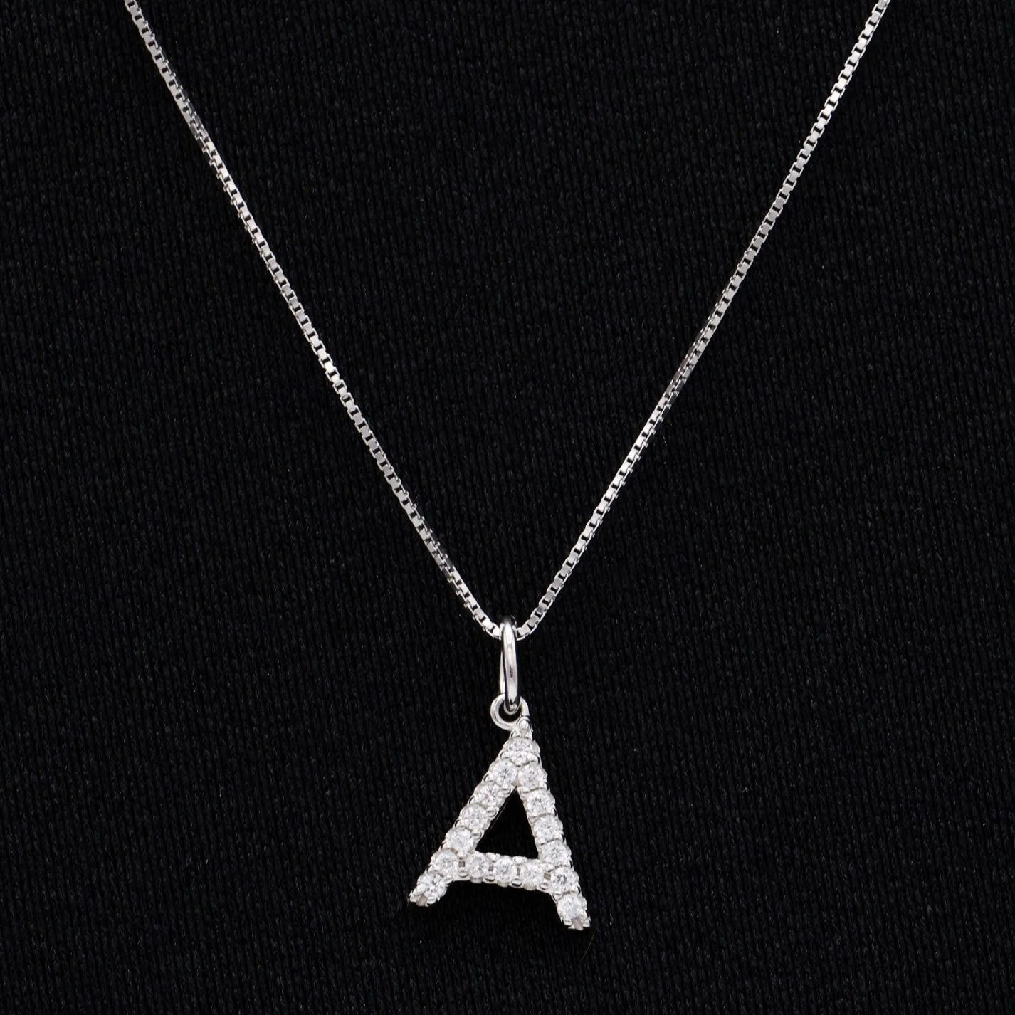 Small Iced Initial Letter Necklace - 925 Silver
