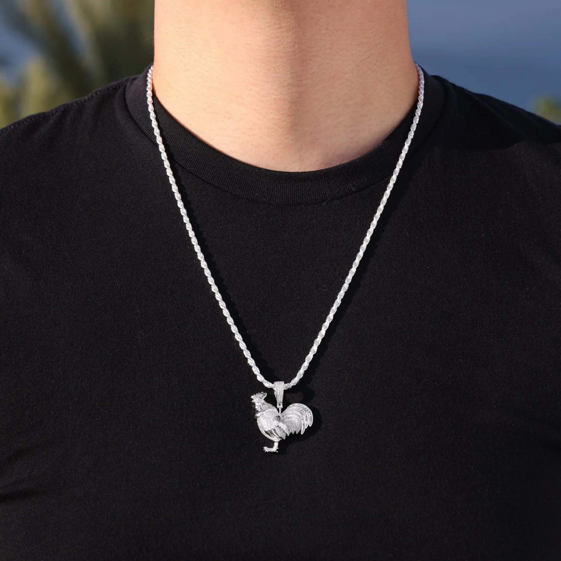 Small Iced Out Gallo Pendant - 925 Silver - Image 2