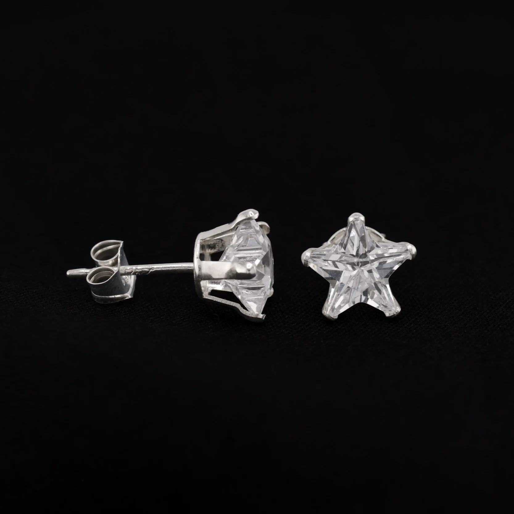 Star Cut CZ Diamond Stud Earrings - 925 Silver - Image 2