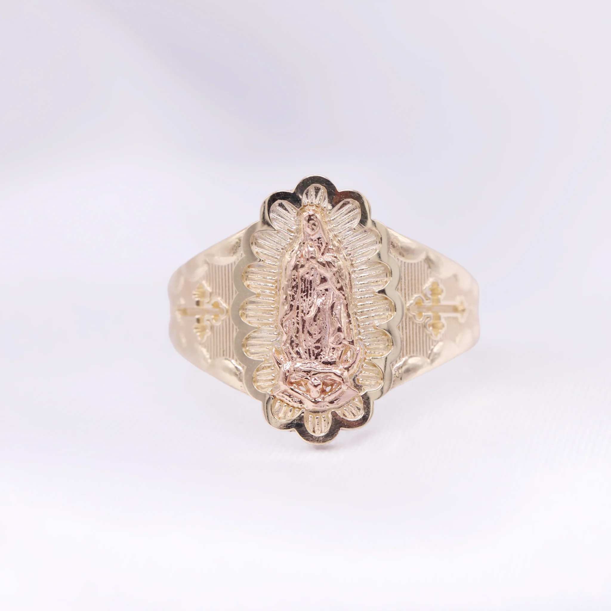 Virgin Mary Cross 2-Tone Ring - 10k Gold - Image 3