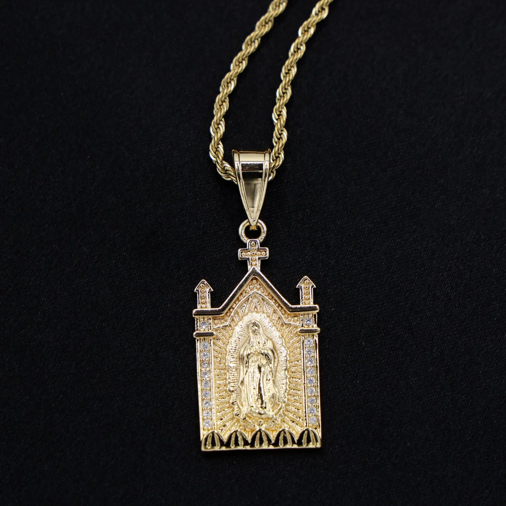 Virgin Mary Temple Necklace - Gold - Image 2
