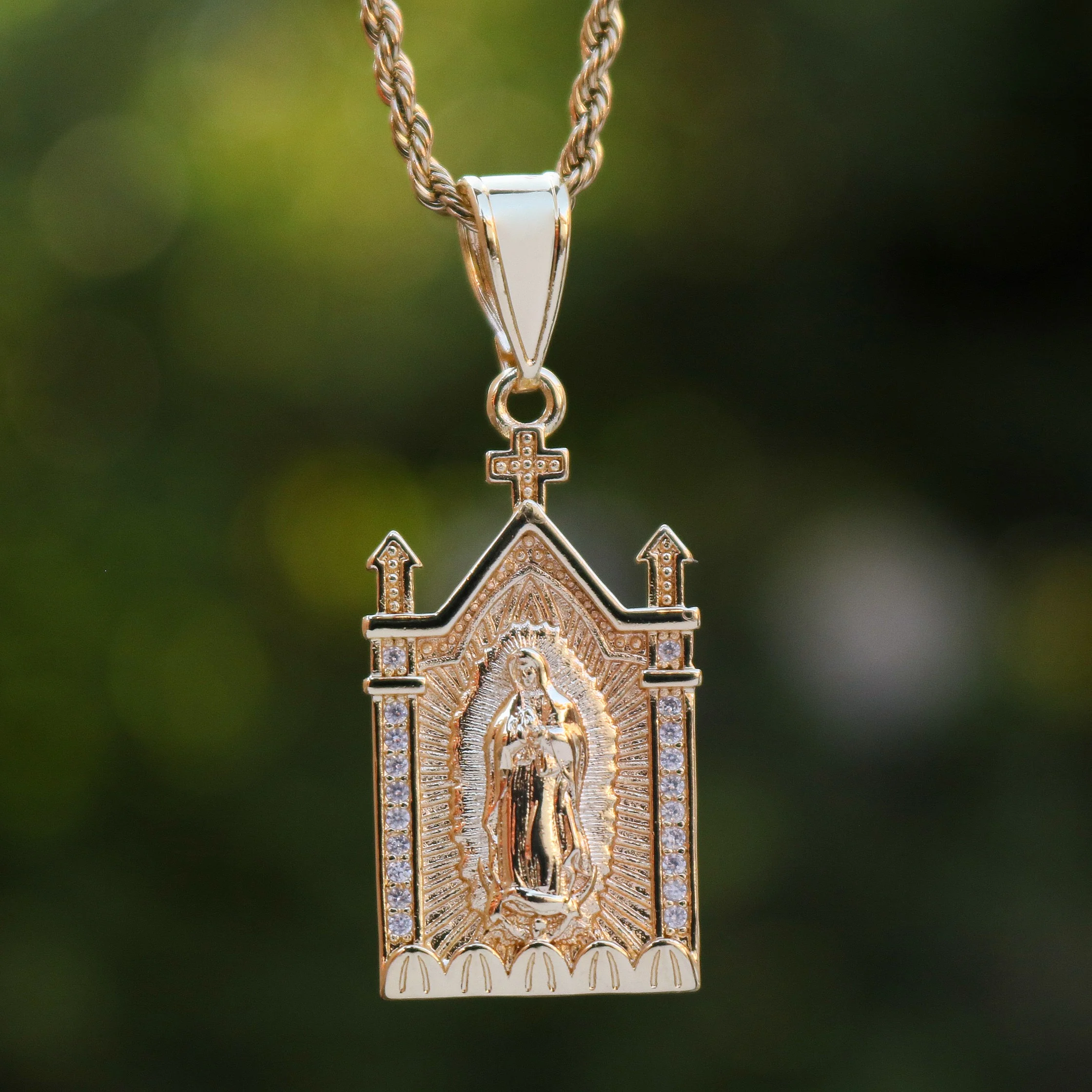 Virgin Mary Temple Necklace - Gold - Image 3