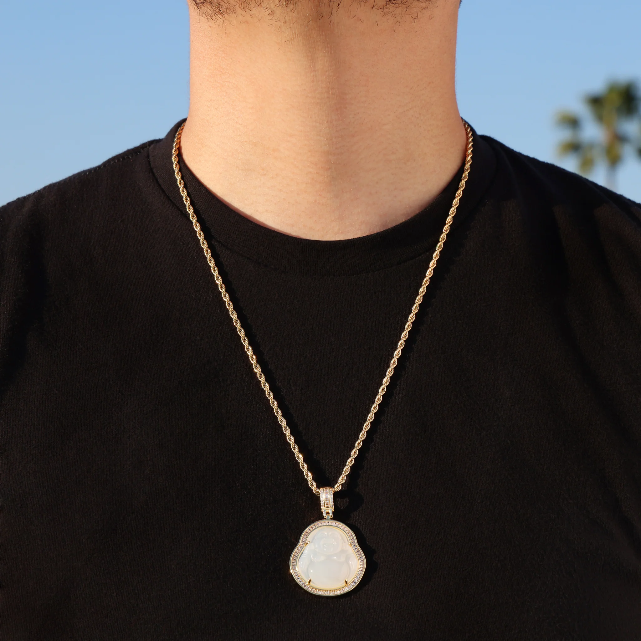 White Buddha Baguette Pendant - Gold - Image 3