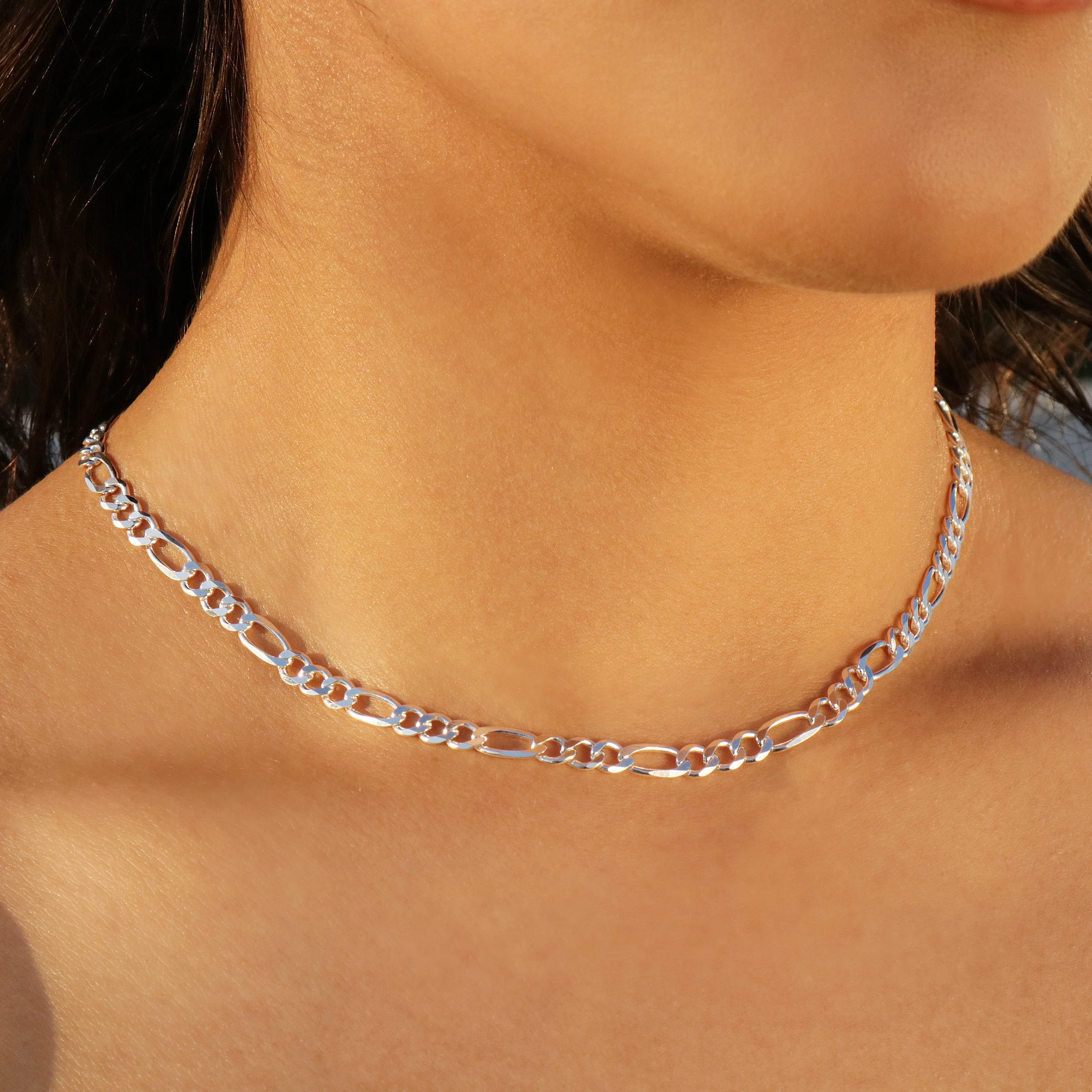 5mm Figaro Necklace - 925 Silver - Image 3