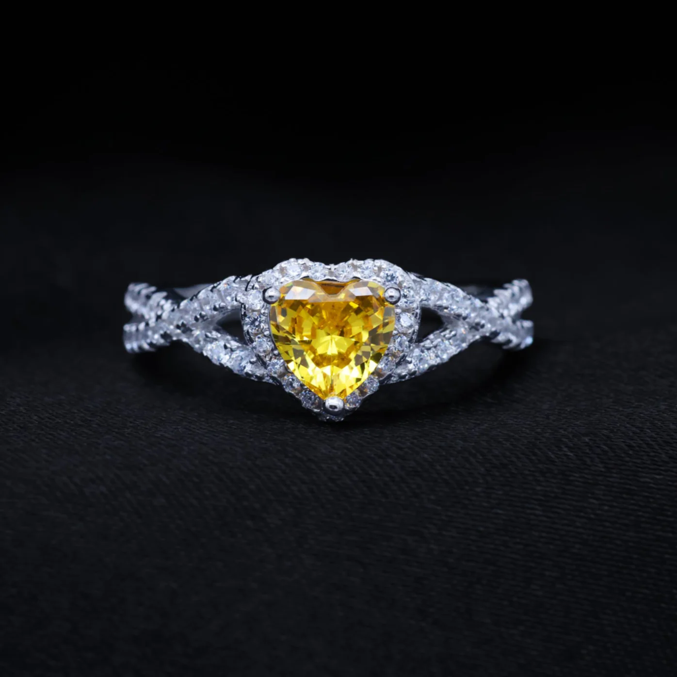 Yellow Heart Infinity CZ Diamond Ring - 925 Silver