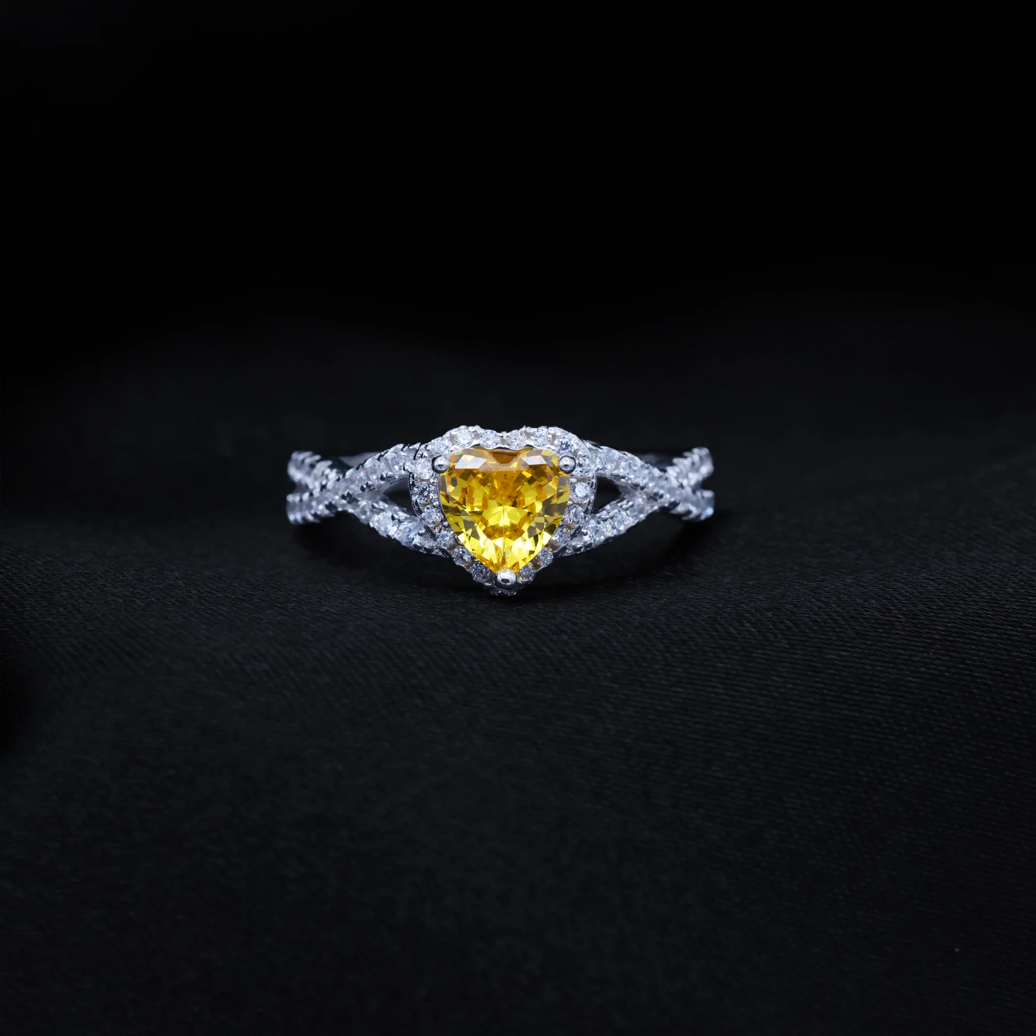 Yellow Heart Infinity CZ Diamond Ring - 925 Silver - Image 2